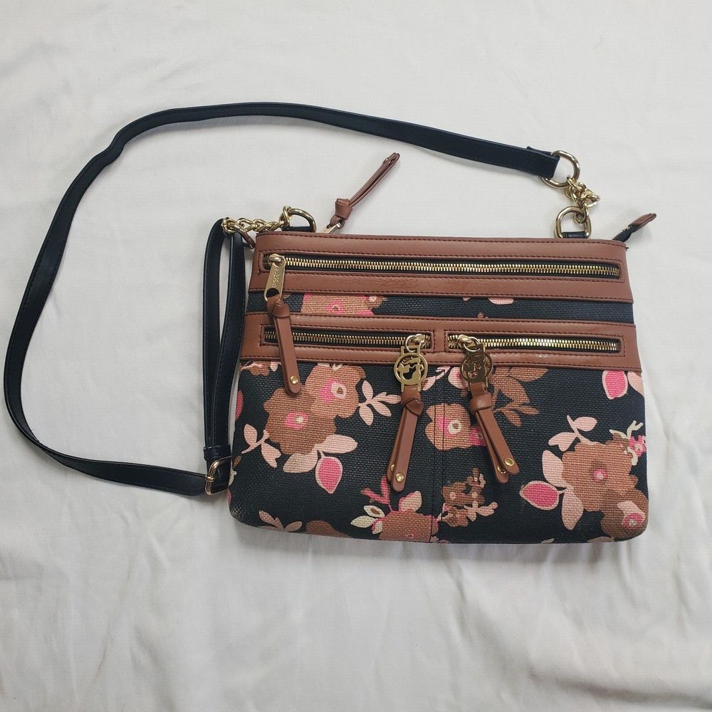 Spartina 449 Verdier Crossbody Bag Linen & Leather Floral Shoulder Bag 12"X 9"